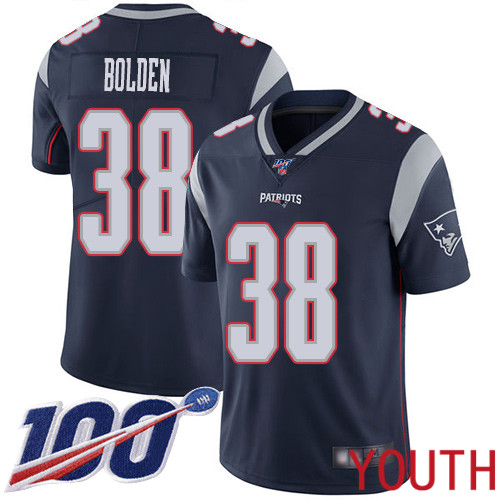 New England Patriots Football #38 100th Limited Navy Blue Youth Brandon Bolden Home NFL Jersey